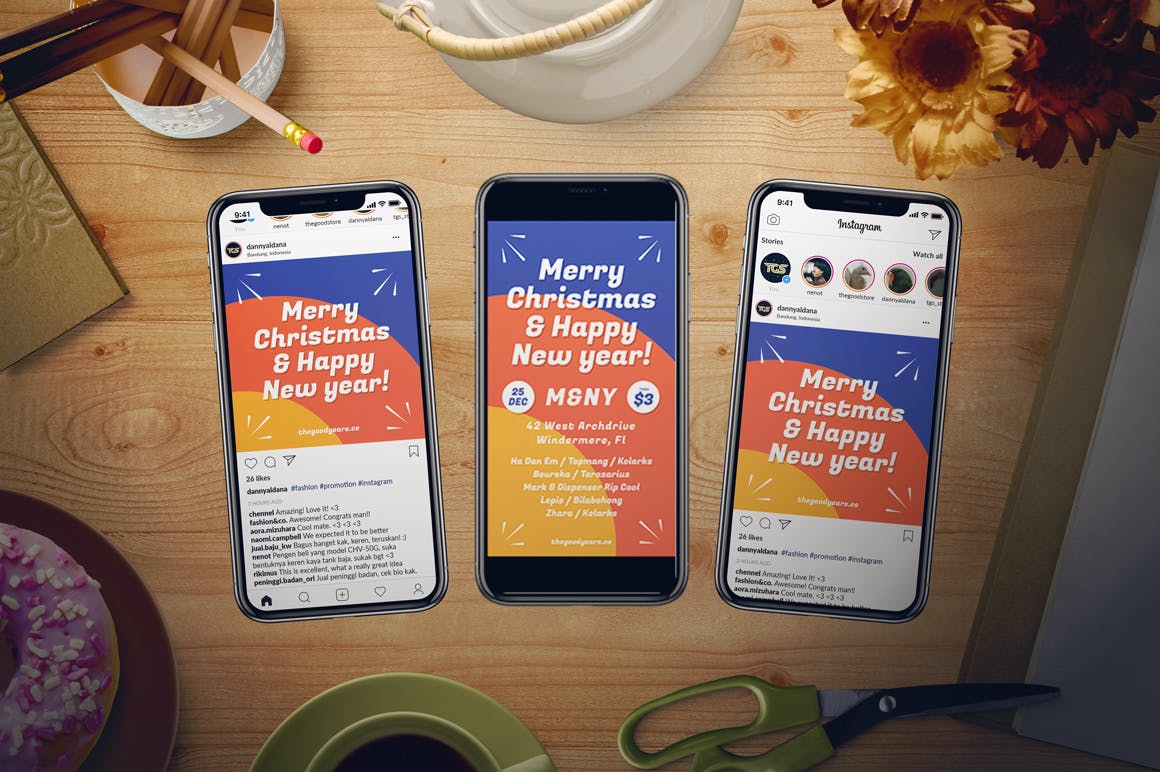 圣诞节庆祝暨迎接新年活动海报传单设计模板 New Year Flyer Set插图(2)