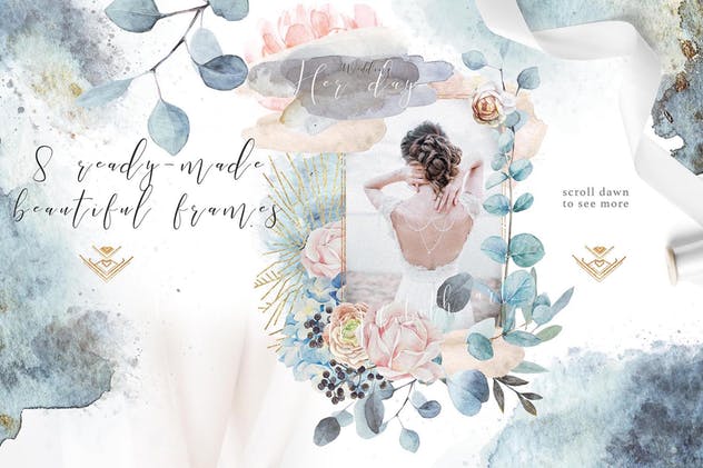 水彩花卉婚礼艺术家插画设计素材 Wedding frames “ARTARIAN” vol.2.1插图(6)