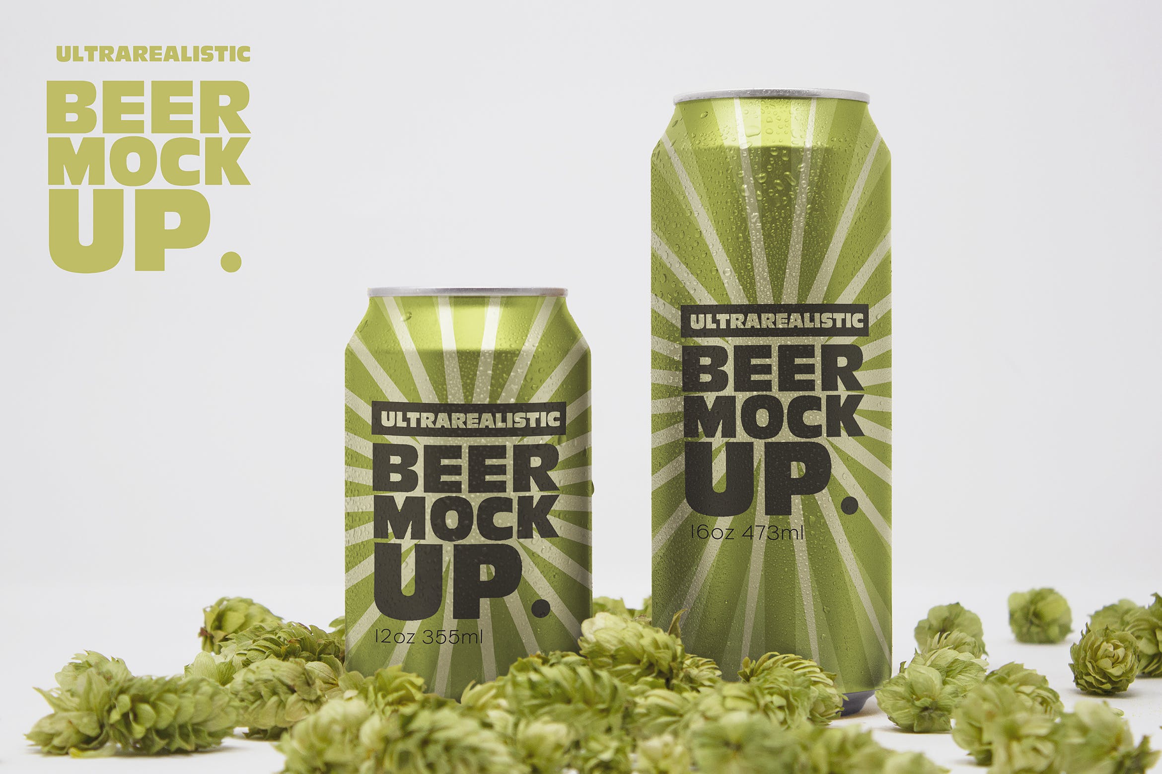 大小Size啤酒易拉罐外观设计图素材库精选模板 Front Beer Can Duo Mockup插图