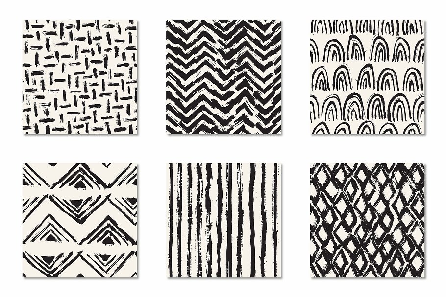 手绘毛笔画笔曲折线条纹理 Brush Strokes Seamless Patterns插图(1)