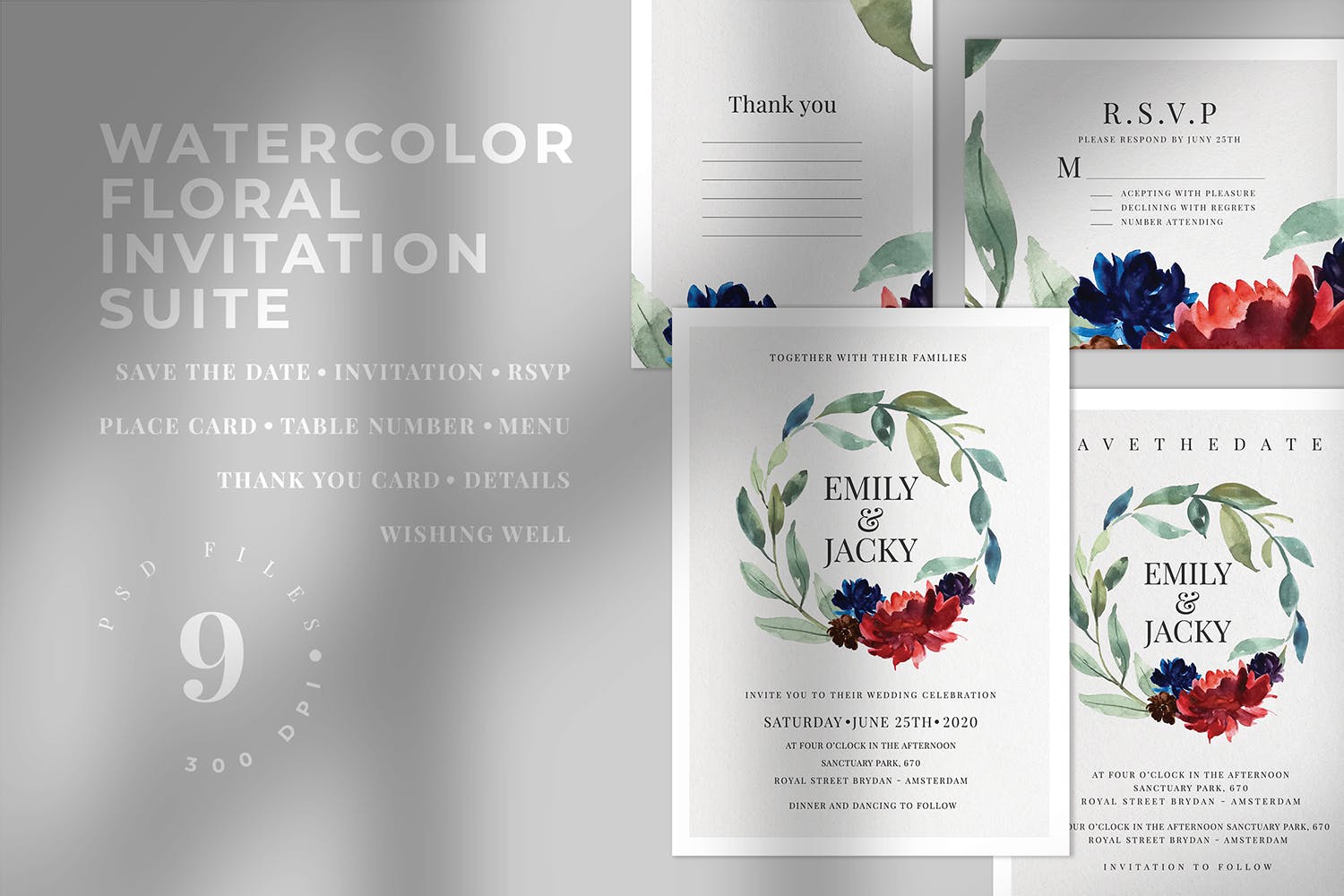 水彩手绘花环装饰婚礼主题设计素材包 Watercolor Floral Wedding Suite插图(1)