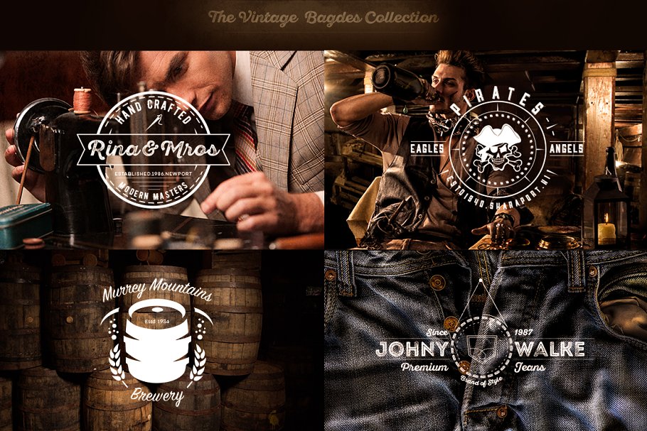 10款复古系列服装、广告或室内装饰徽章 10 Vintage Badges Collection插图(1)