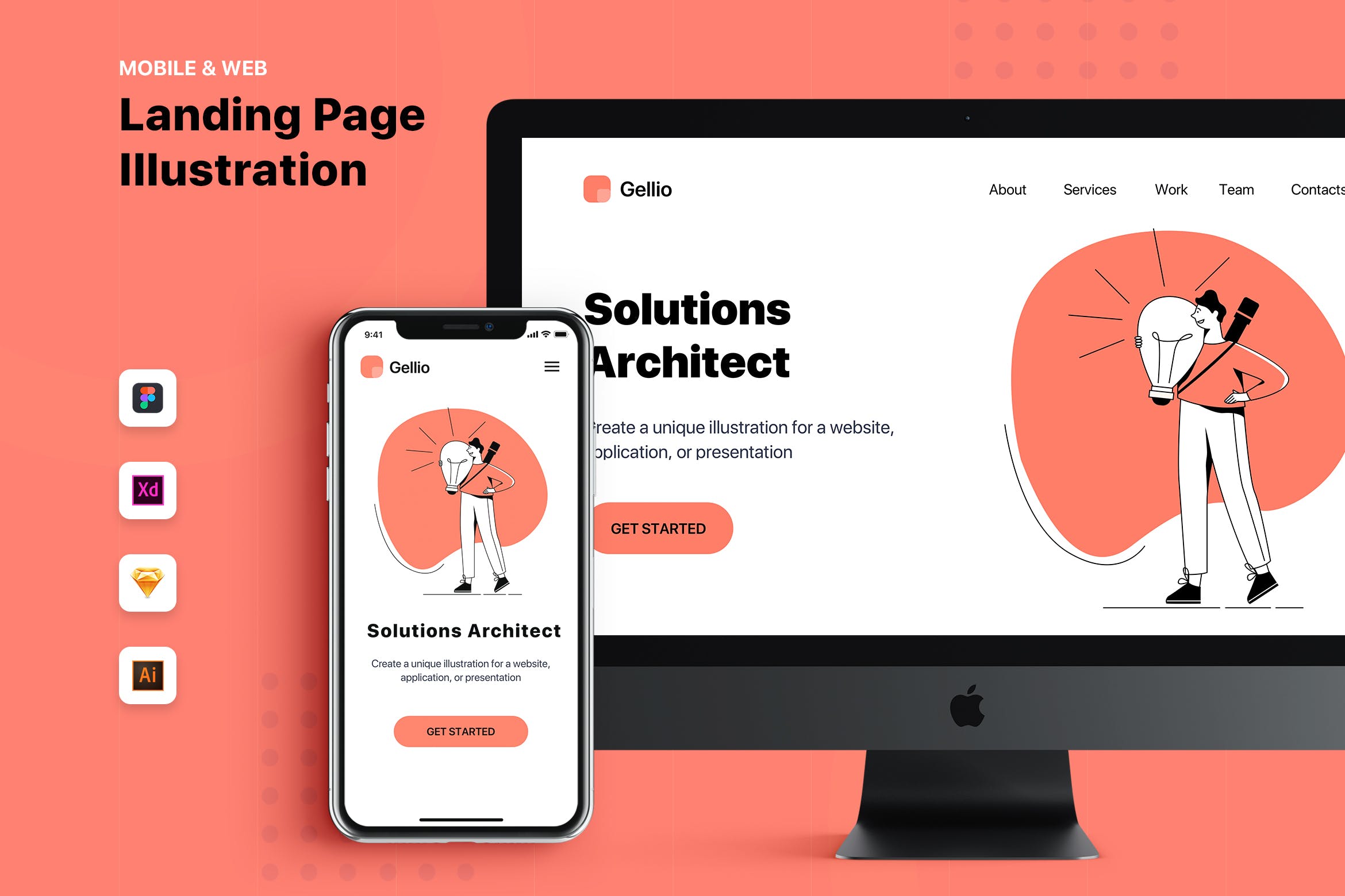 解决方案架构师主题网站Banner&着陆页设计矢量插画 Solutions Architect – Banner & Landing Page插图