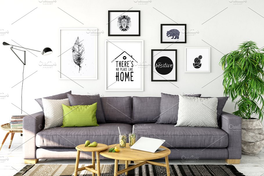 豪华客厅画框样机模板07 Scandi Interior Frame Mockup – 07插图