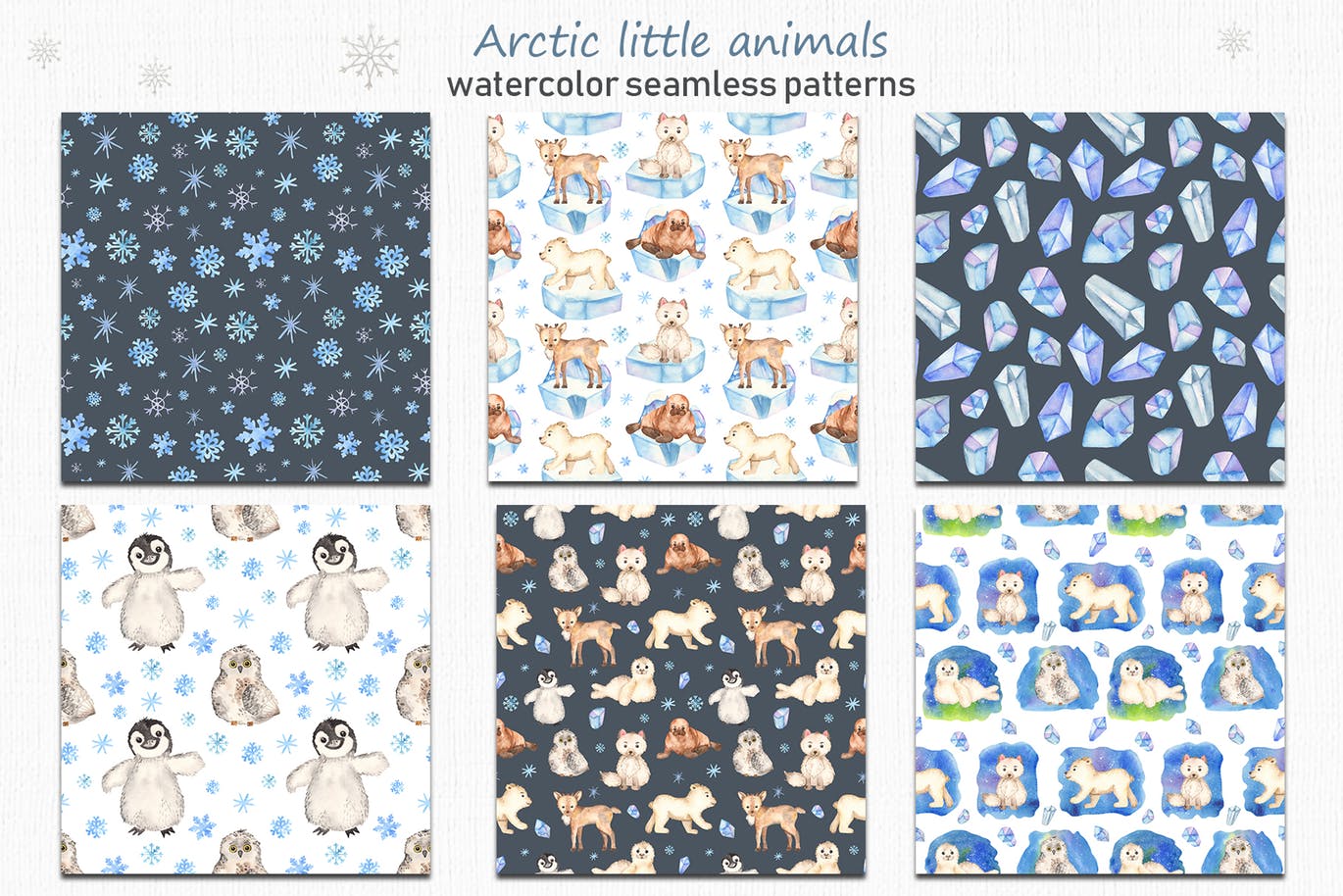 北极小动物水彩手绘剪贴画&卡片素材 Watercolor Arctic little animals Clipart cards插图(7)