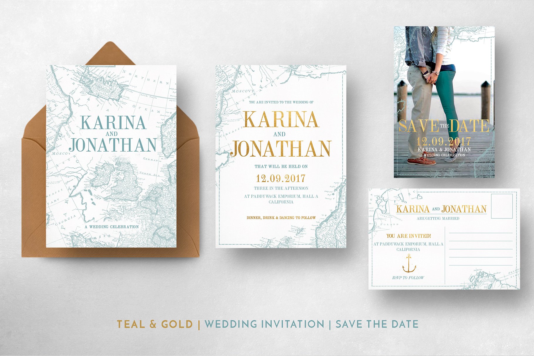 复古地图背景婚礼物料设计模板 Vintage Map Wedding Suite插图(10)
