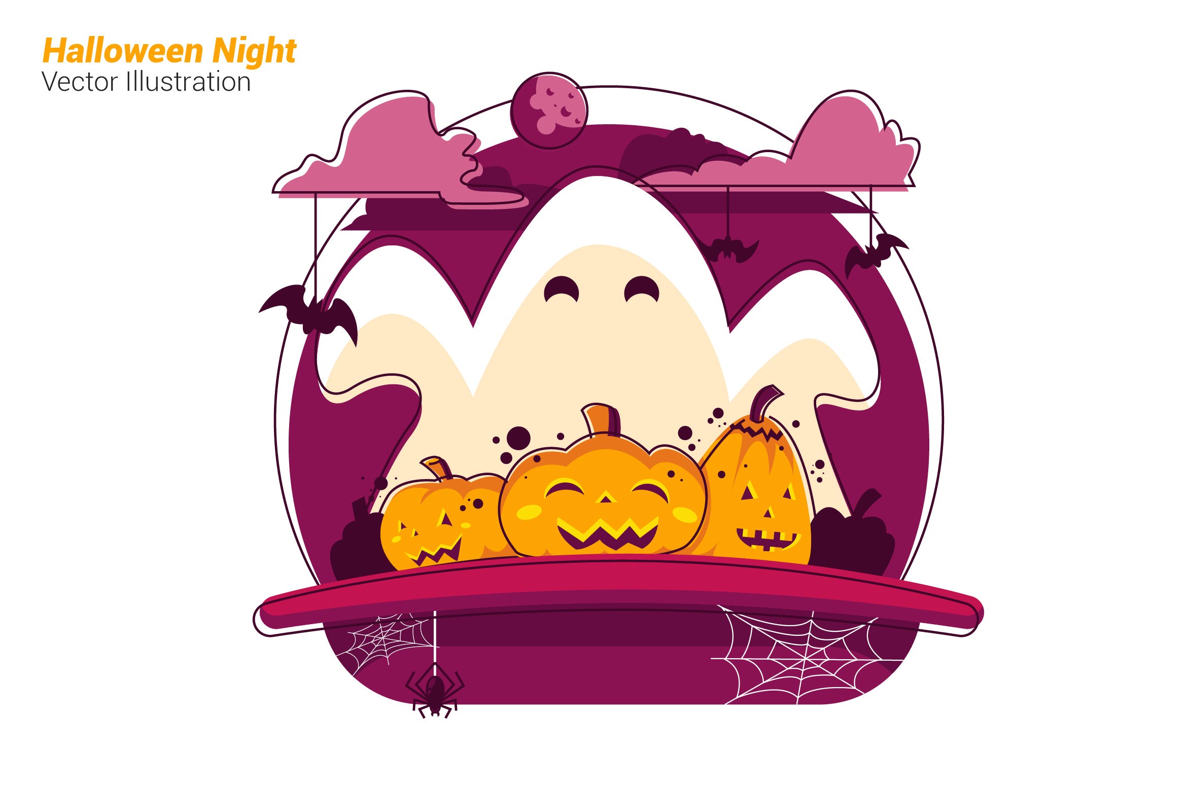 万圣节之夜场景矢量插画素材库精选素材 Halloween Night – Vector Illustration插图