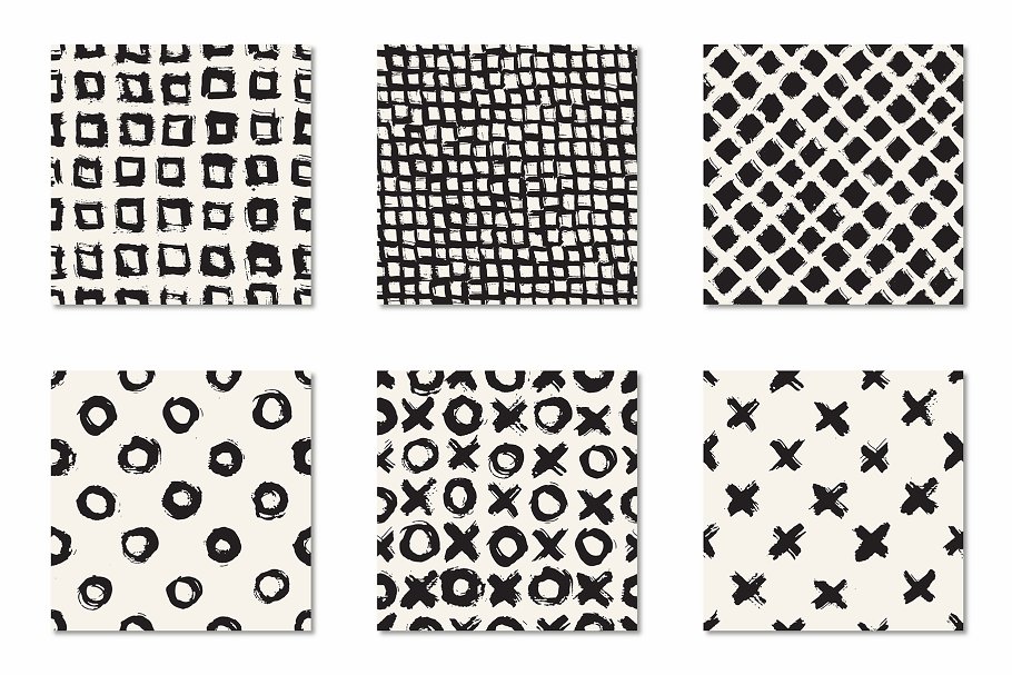 手绘毛笔画笔曲折线条纹理 Brush Strokes Seamless Patterns插图(2)