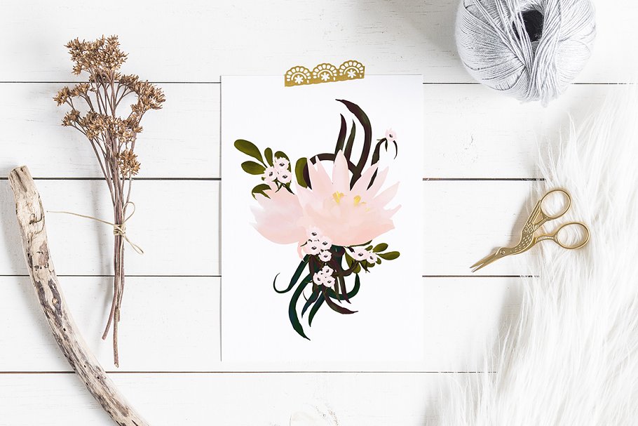 手绘素雅彩色花卉剪贴画合集 Painted Flowers插图(3)