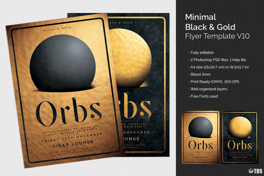 极简主义黑金风格传单PSD模板v10 Minimal Black Gold Flyer PSD V10插图