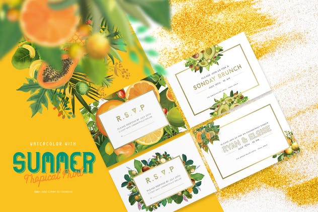 夏日热带水果水彩插画 Watercolor with summer – Tropical Fruit插图(3)