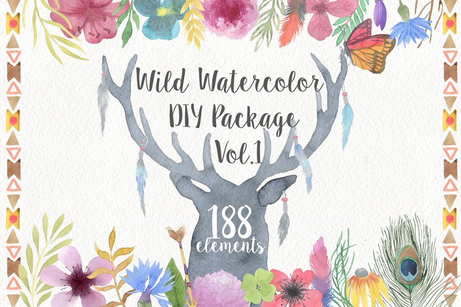 手绘水彩野生动植物插画素材 Wild Watercolor DIY Pro插图