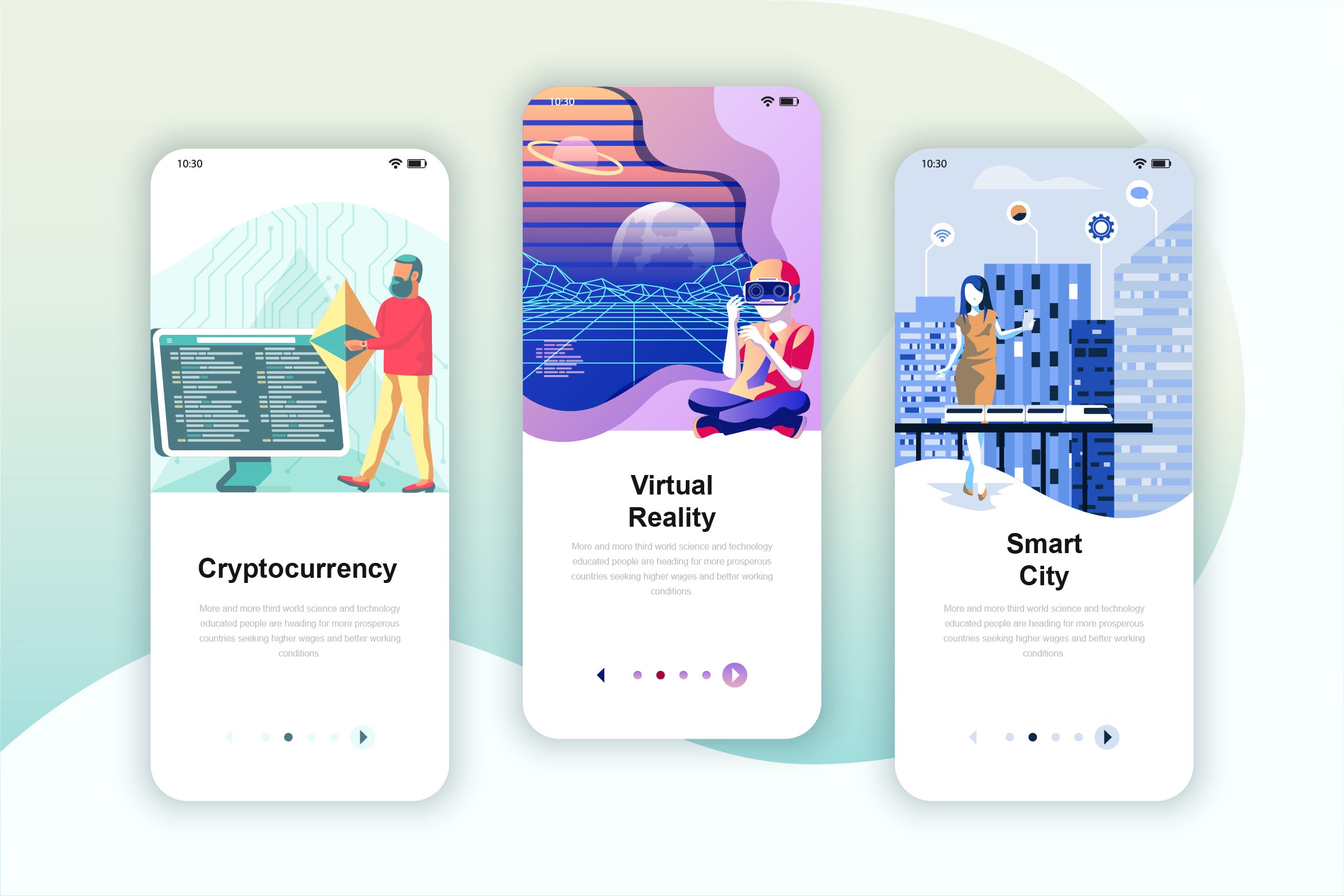 加密货币/智能城市/虚拟现实主题素材库精选概念插画APP启动页设计模板 Instagram Stories Onboarding Screens Mobile App插图