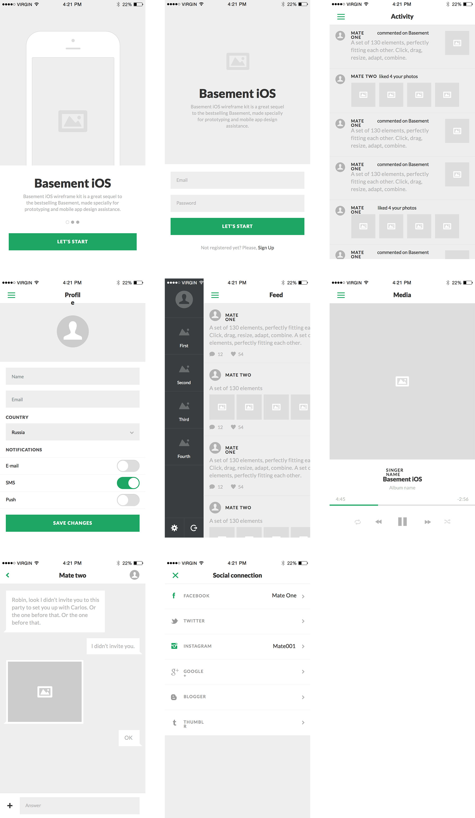 Social Wireframe Kit