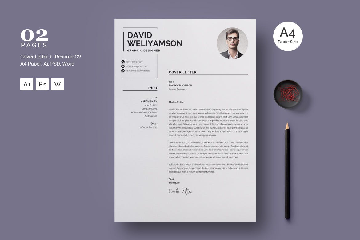 圆形大头贴照片现代简历排版设计模板 Professional and Modern CV / Resume Template插图(2)