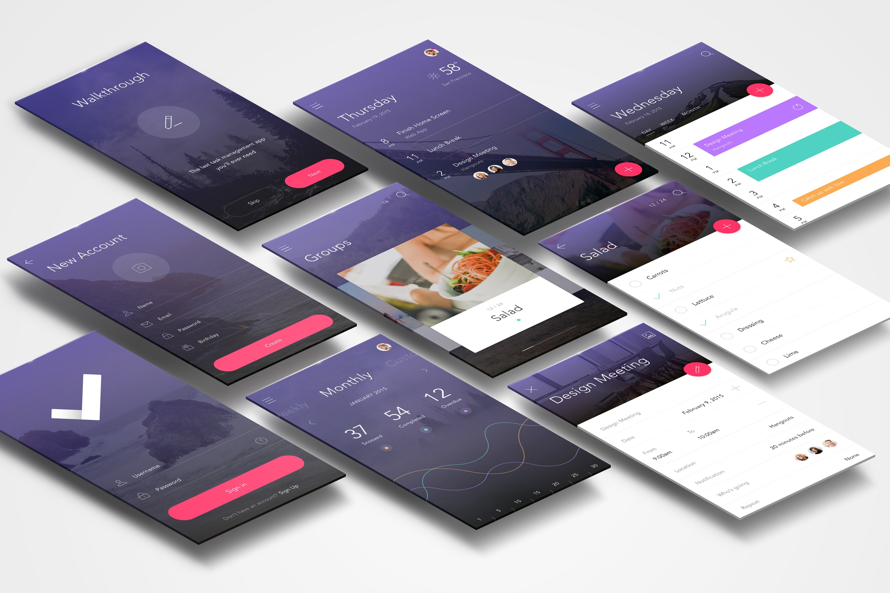 多个手机屏幕APP应用UI设计预览等距样机模板01 Perspective App Screens Mockup 01插图(3)