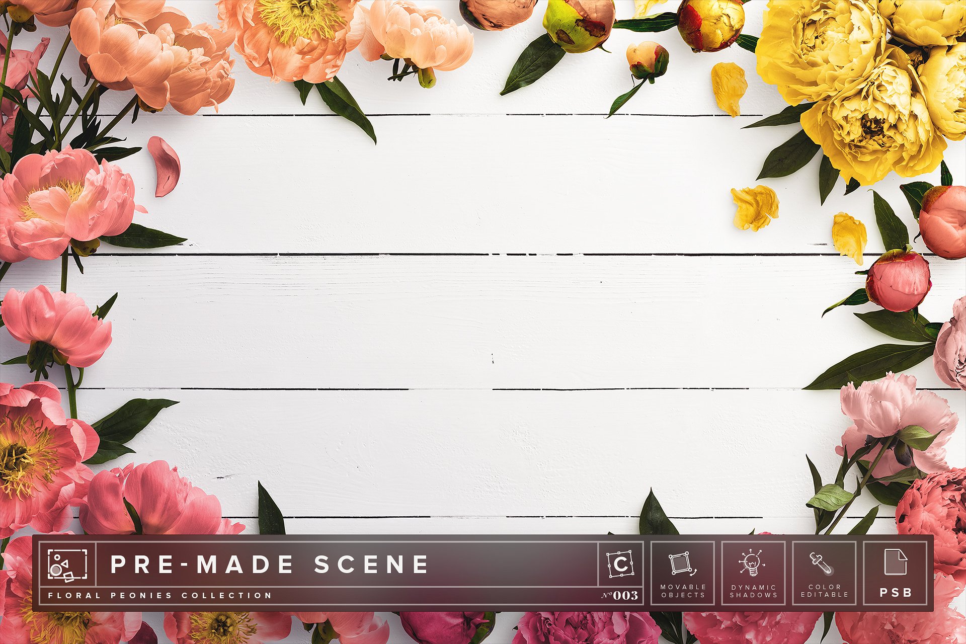 牡丹花饰场景样机 Floral Peonies Mockup Scene #003插图