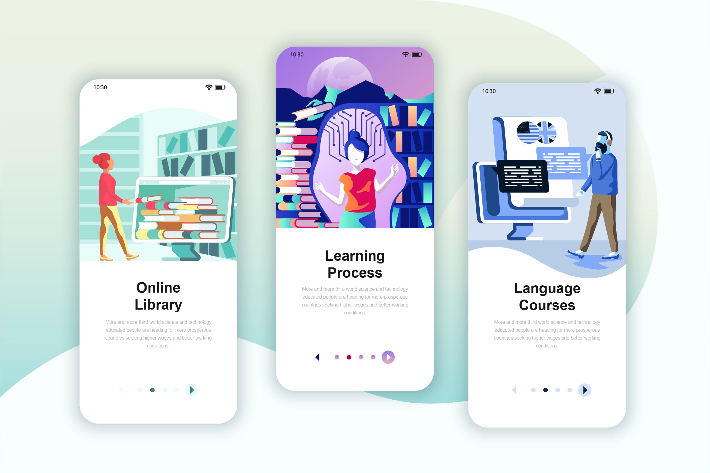 在线学习培训主题矢量插画APP引导页启动页设计模板 Instagram Stories Onboarding Screens Mobile App插图
