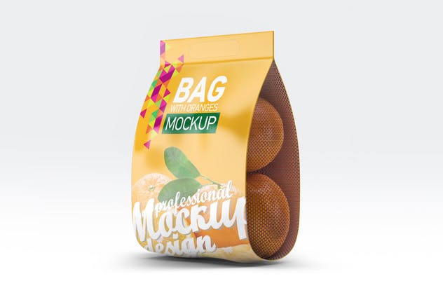 柑橘水果包装样机展示模板 Bag with Oranges Mockup插图(6)