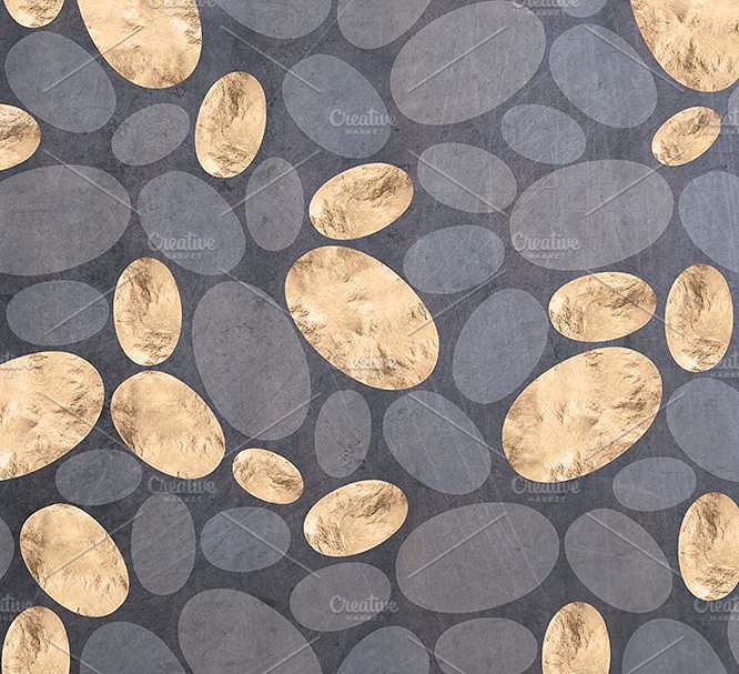 玫瑰金大理石，卵石和手绘水彩画笔触图案纹理 Oxidized Elements Gold & Watercolor插图(1)