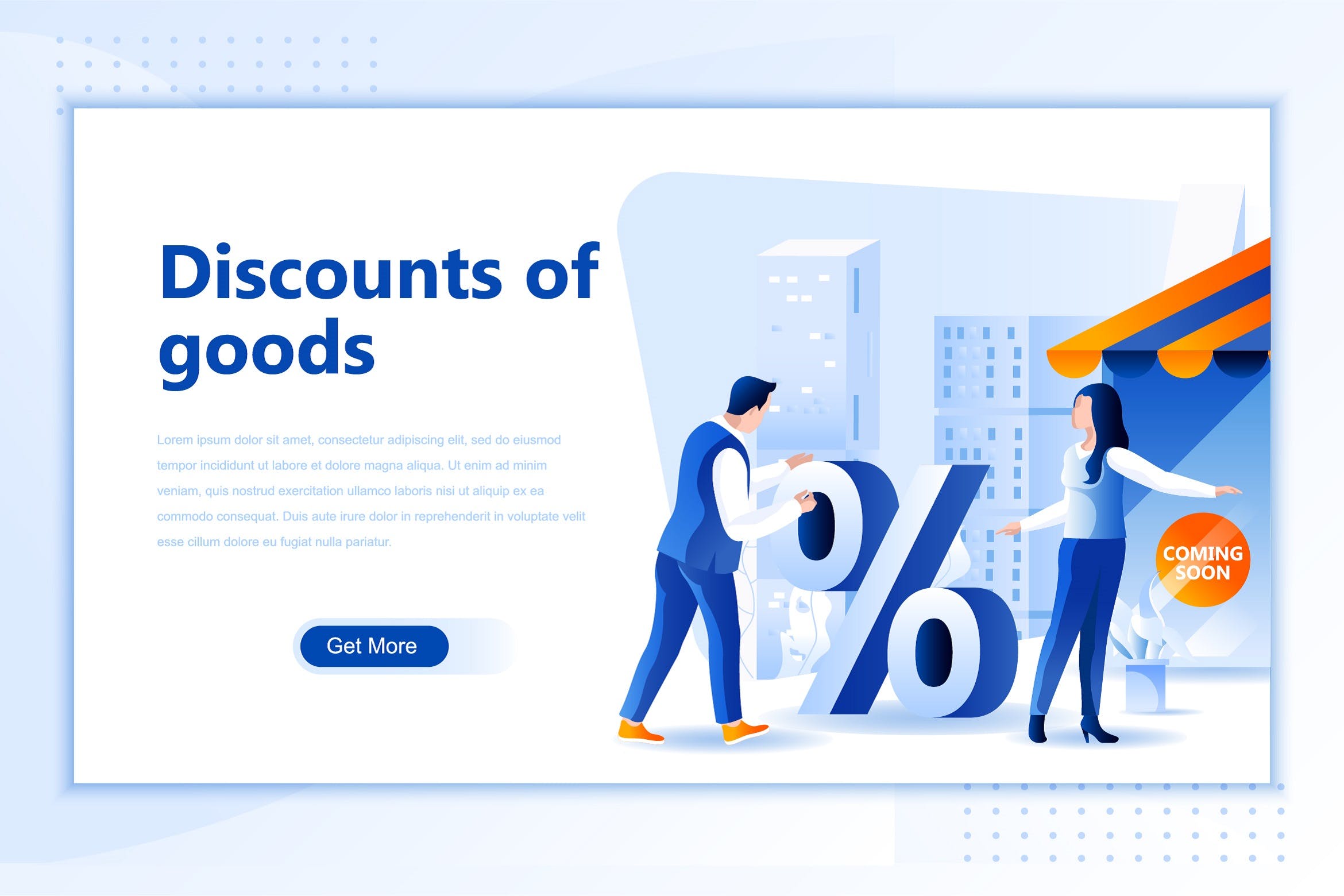 优惠促销活动网站设计矢量插画 Discounts Goods Flat Landing Page Header插图