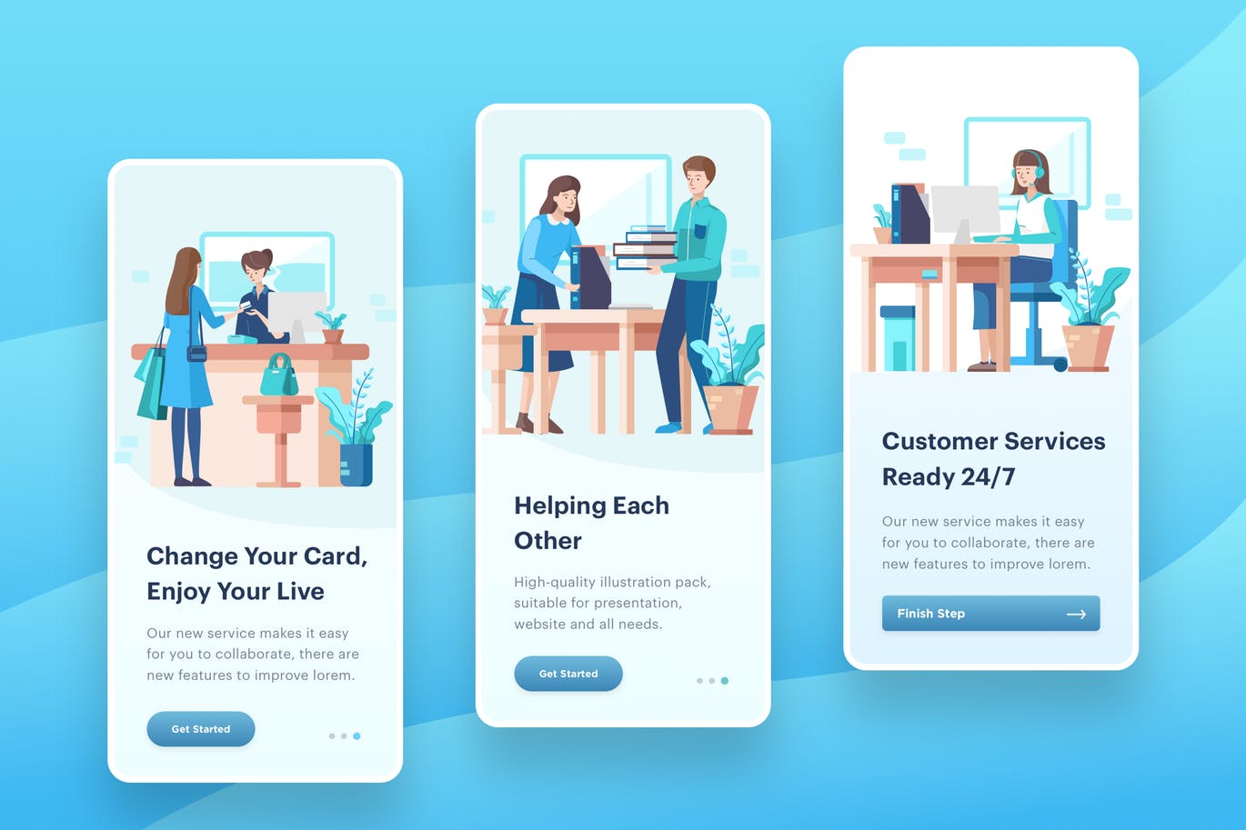 生活服务场景APP启动页插画素材 Helping Each  Other Illustration – Onboarding插图