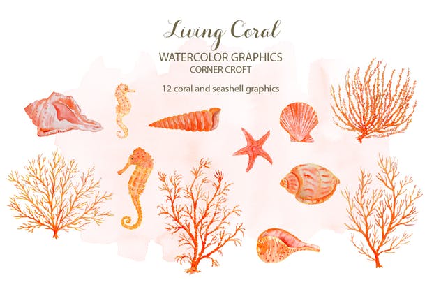 海洋生物水彩插画素材 Watercolor clipart living Coral插图(4)