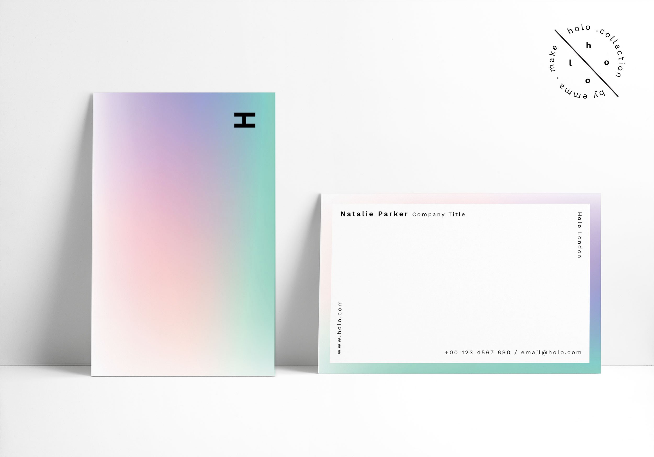 优雅时尚的高端全息渐变色彩名片设计模板插图