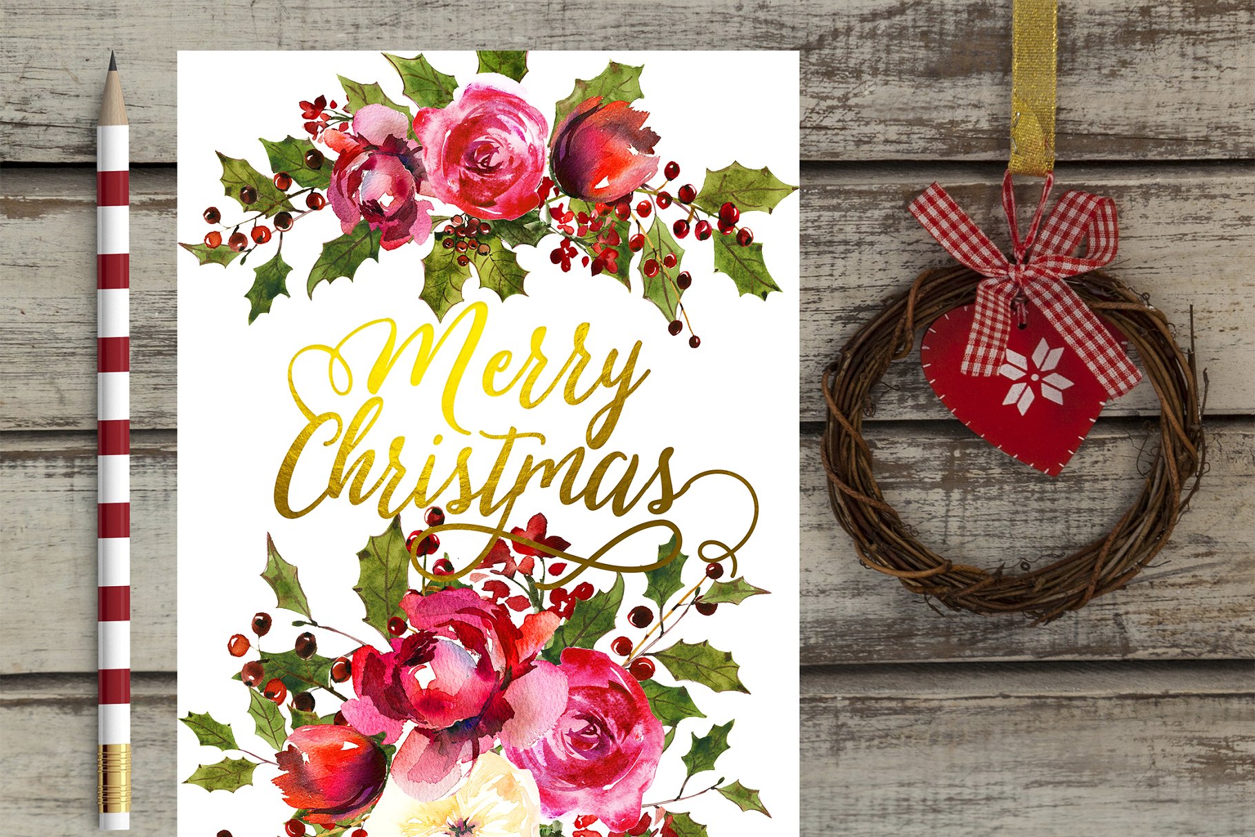 圣诞水彩剪辑集（一堆圣诞元素） Holly Steams Christmas Watercolors插图(15)