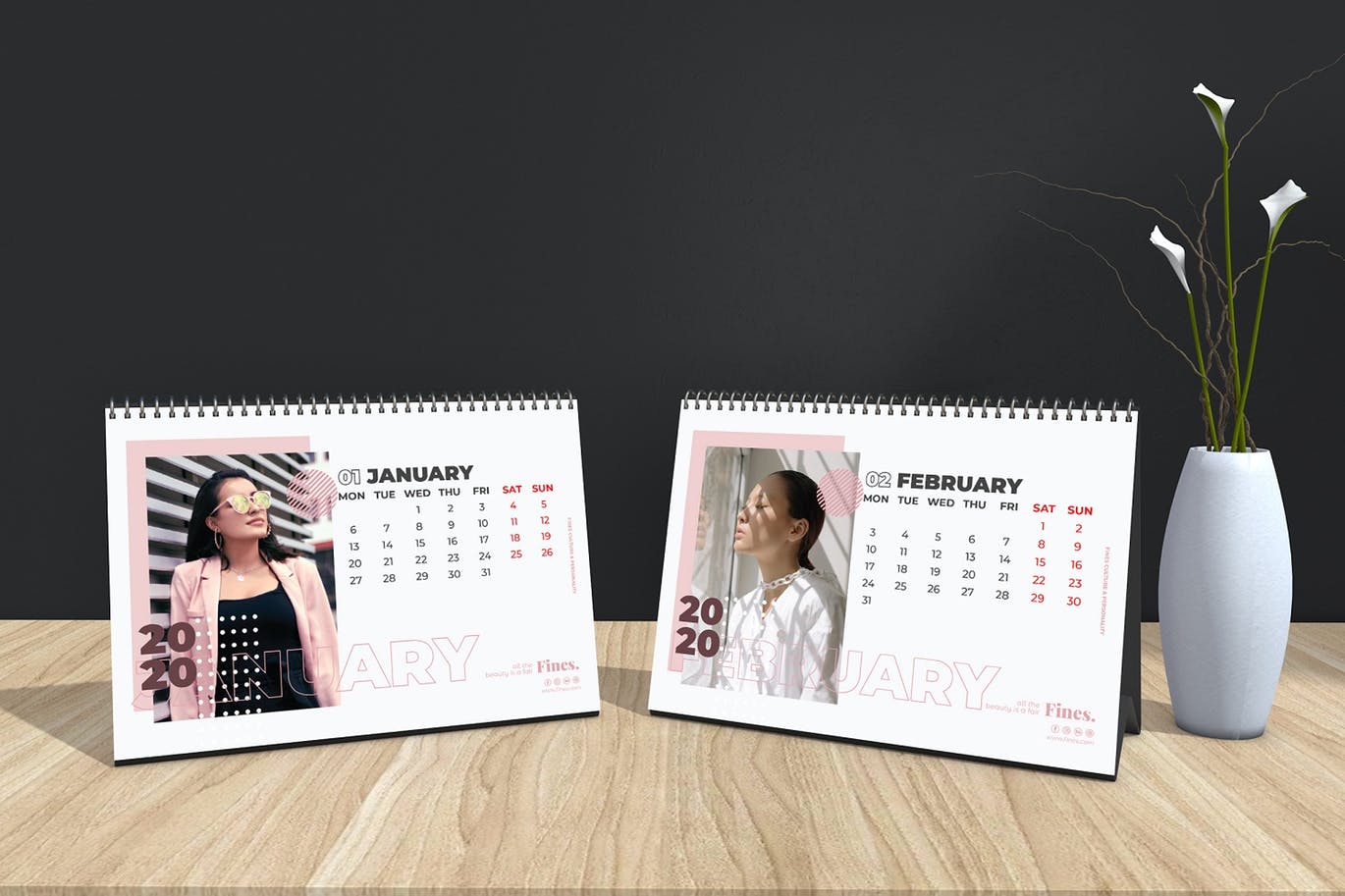 2020年时尚活页台历设计模板 Fines – Fashion Table Calendar 2020插图(2)
