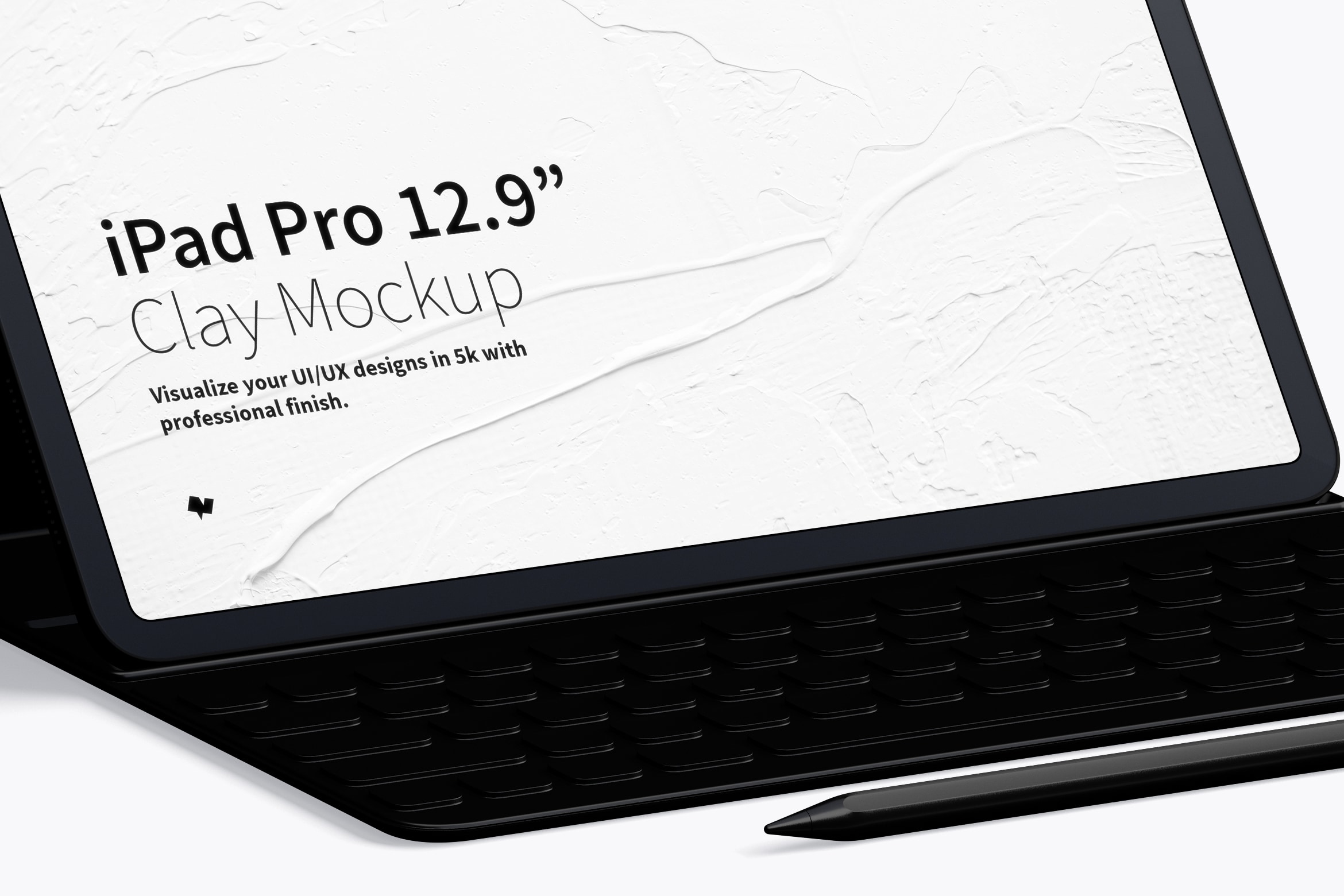附带键盘的iPad Pro平板电脑屏幕演示样机模板 Clay iPad Pro 12.9” Mockup, With Key Board插图(2)