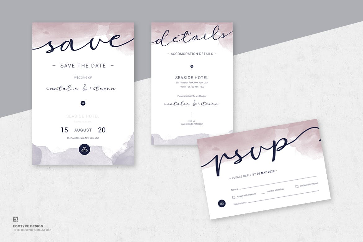 淡水彩艺术婚礼邀请设计素材包v2 Wedding Invitation插图(2)