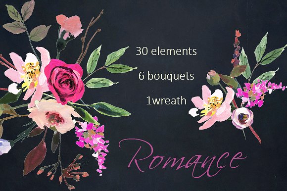 粉红色水彩花卉剪贴画合集 Pink Red AcrylFlowers Clipart插图(6)