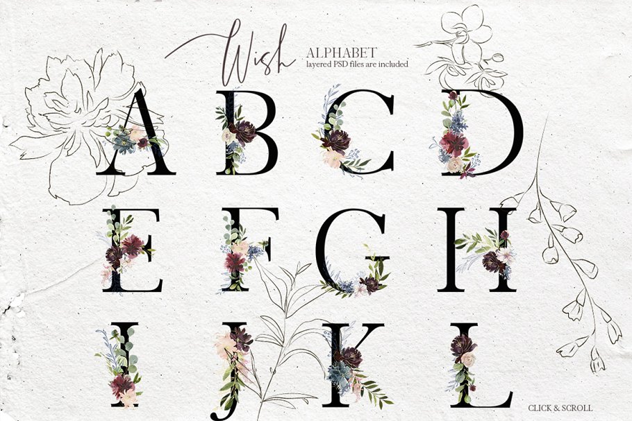 极力推荐：色彩丰富水彩花卉素材包 Wish Bordo Blue Watercolor Flowers [2.05GB]插图(1)