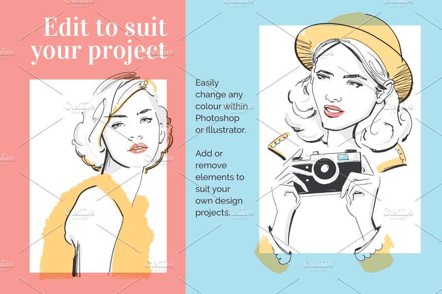 时尚肖像插画 Fashion Portrait Illustrations插图(2)