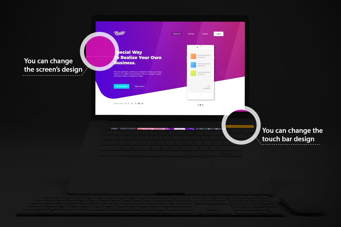 暗黑背景MacBook Pro笔记本电脑设计图预览素材库精选样机v3 Dark Macbook Pro Mockup V.3插图(2)