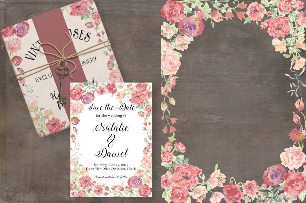 复古风格水彩玫瑰图案剪贴画素材 Vintage Roses Watercolor Clip Art Bundle插图(5)