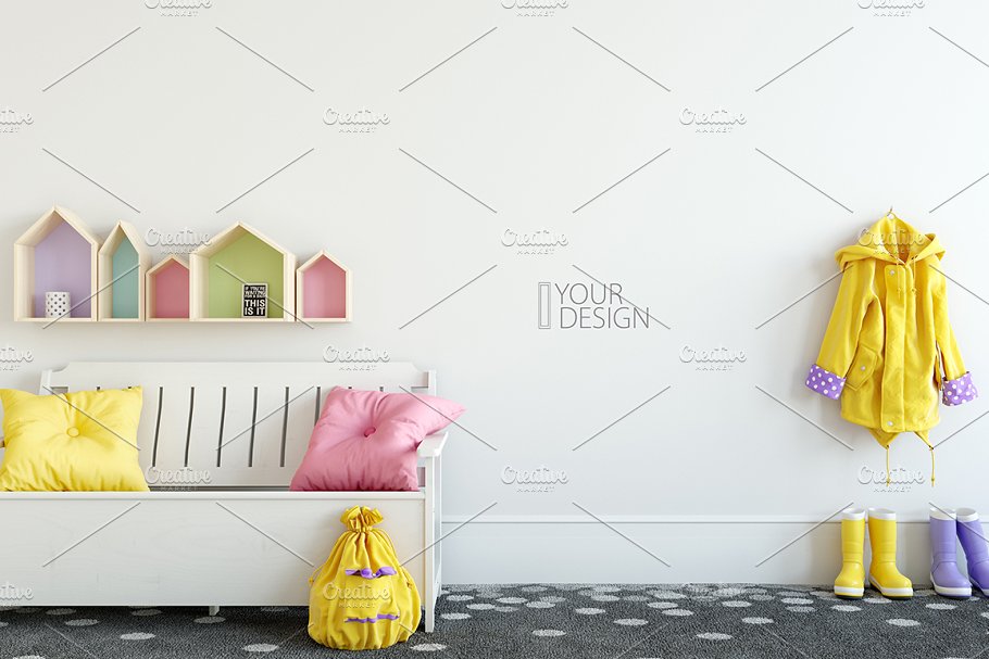 儿童主题卧室墙纸设计&相框样机 Interior KIDS WALL & FRAMES Mockup 2插图(22)