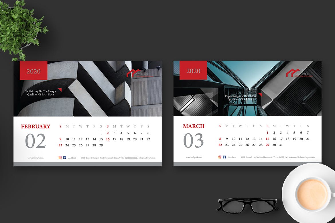 2020年建筑行业主题高端台历设计模板 2020 Architect / Building / Office Calendar Pro插图(2)