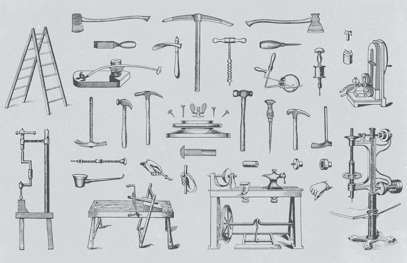 复古生产工具矢量插画素材 Vector Vintage Tool Illustrations插图(1)