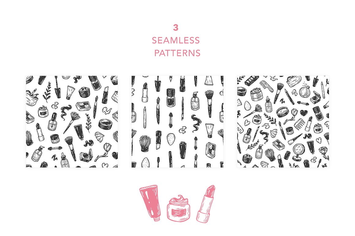 手绘化妆工具矢量图形素材 Cosmetics and makeup. Illustrations.插图(2)