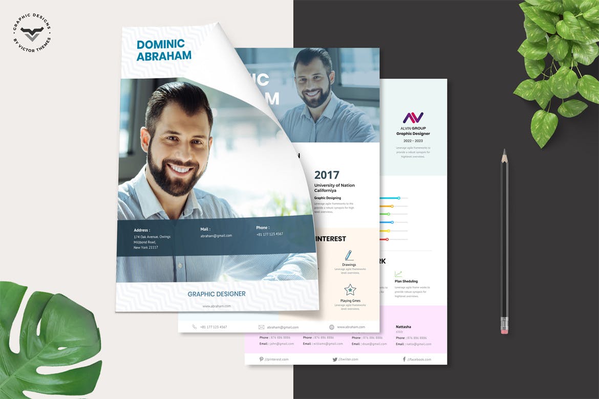 创意设计师三合一电子素材库精选简历模板 Creative CV Template插图(1)