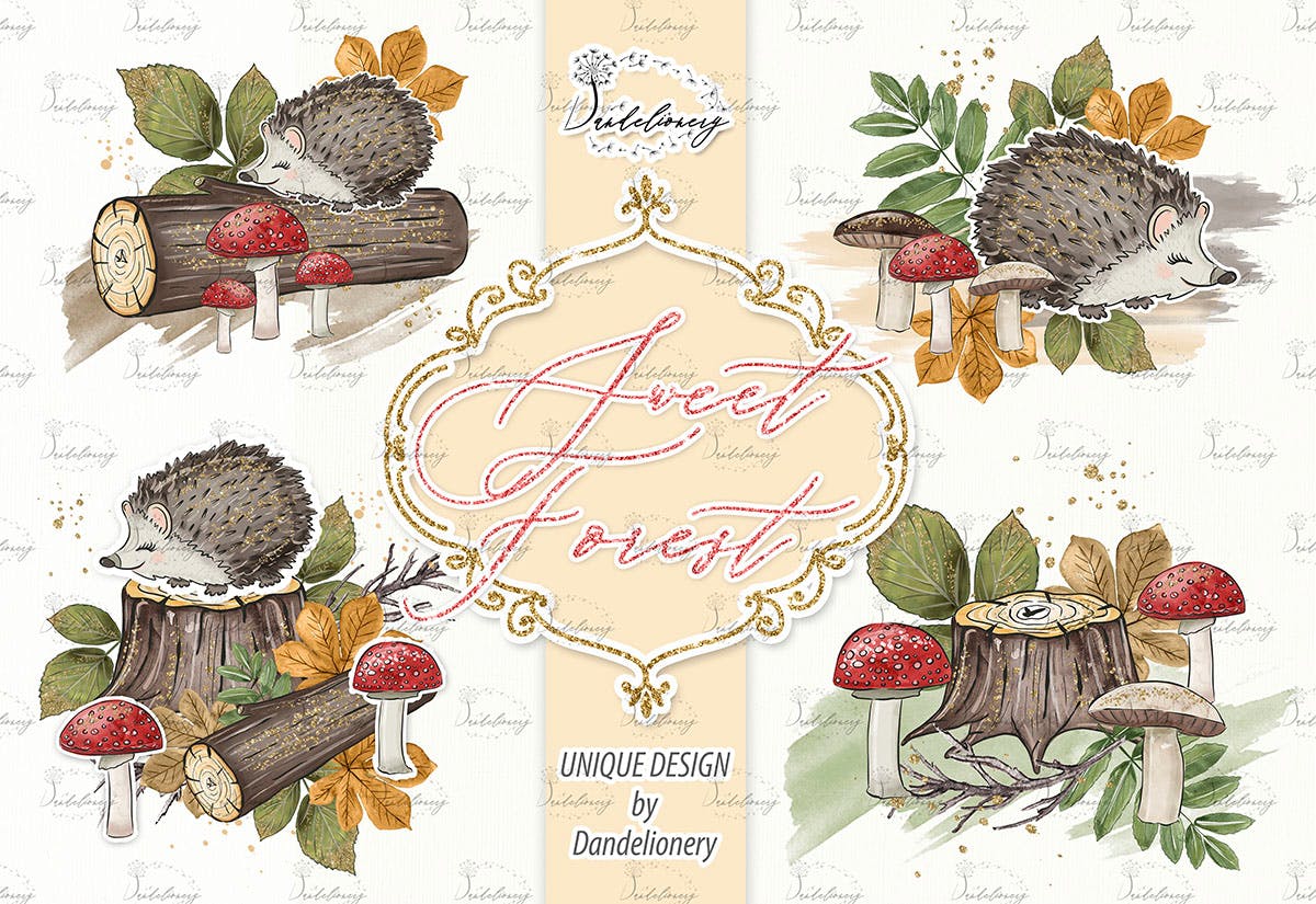 甜蜜森林手绘设计插画PNG素材 Sweet Forest design插图(2)