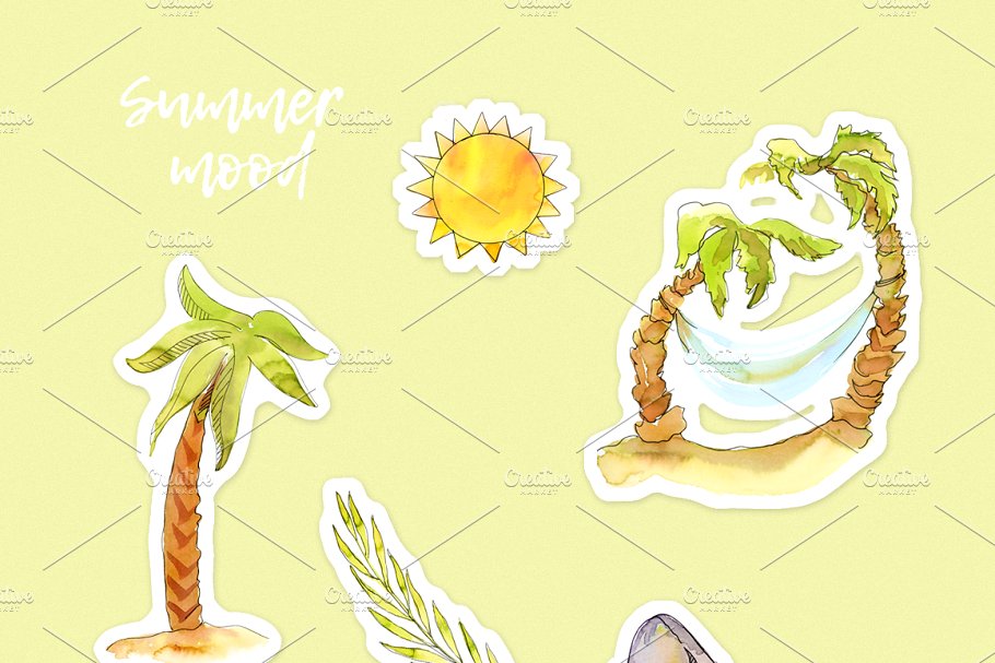 夏日度假主题水彩插画元素 Aloha!!! Time to Relax插图(2)