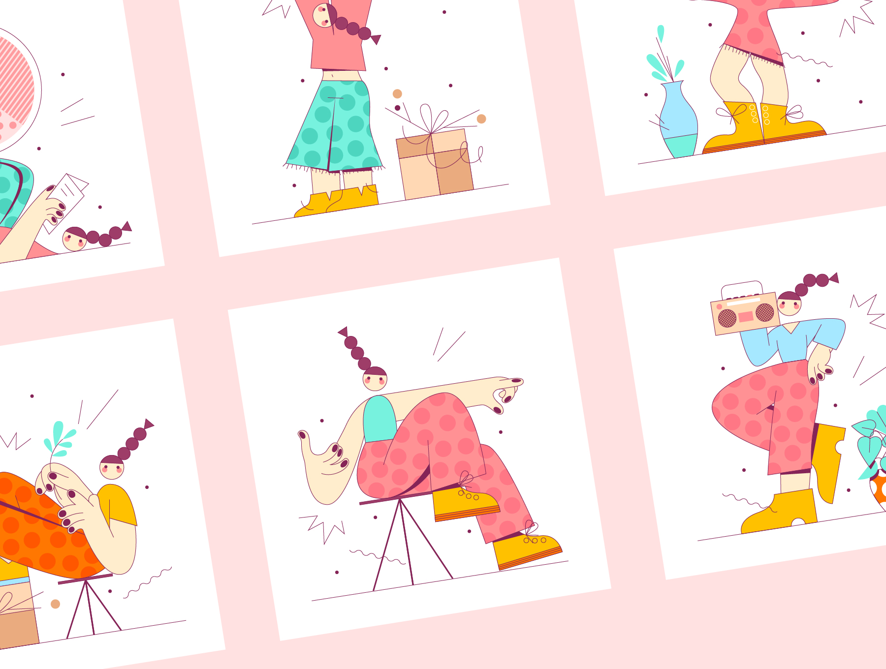 素材库下午茶：10个明亮多彩有趣的人物插画V2插图(3)