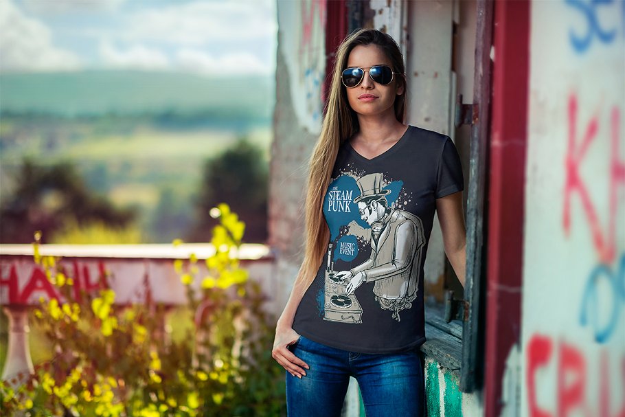 欧美模特V领T恤样机模板 V-Neck T-Shirt Mock-Up / Vol.1插图(8)