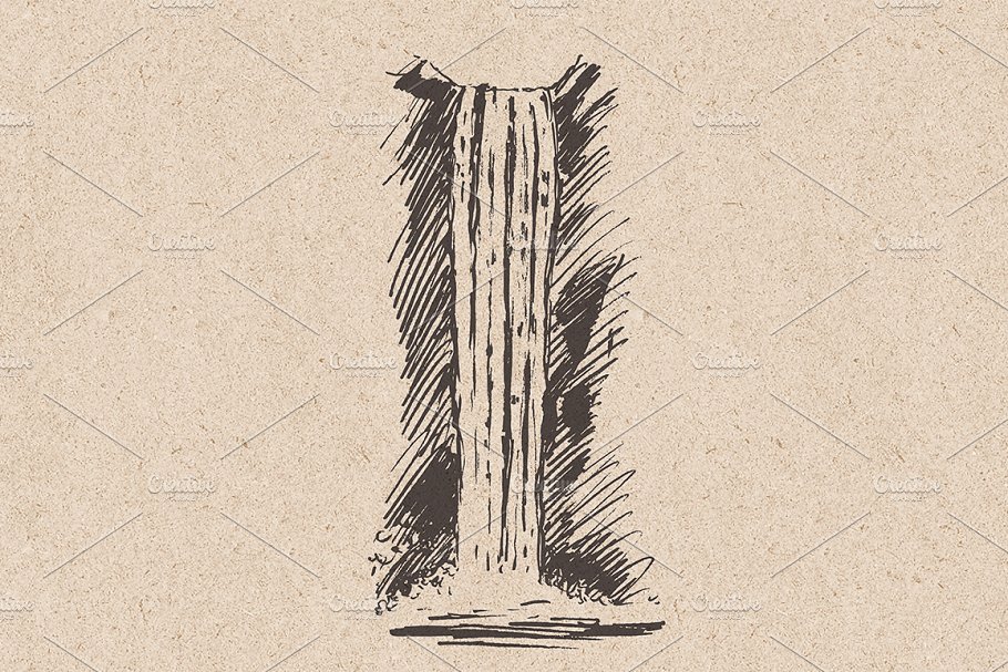 美丽瀑布素描矢量图形 Beautiful waterfalls, sketch style插图(4)