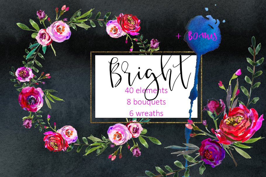 鲜艳的紫色水彩花卉剪贴画 Bright Purple Watercolor Flowers插图(7)