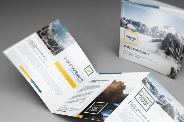 方形三折页宣传册机 Square Trifold Brochure Mockups插图(9)