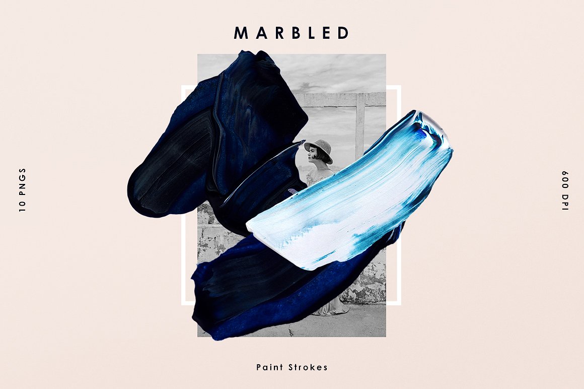 蓝色大理石油画泼墨纹理 Blue Marbled; Paint Strokes插图(3)